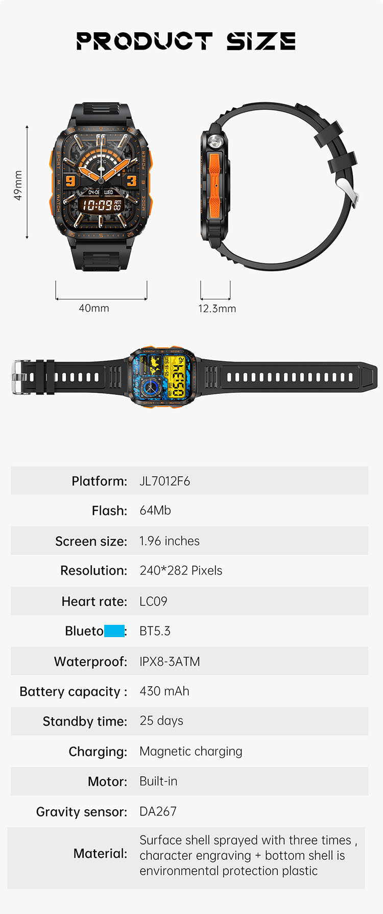 Sport Smart Watch, KT79 Smartwatch, KT79 Smart Watch, KT79 Light Smart Watch, Smart Watch with Flashlight, UV Light Smart Watch, KT79 Outdoor Smart Watch，KT79 Watch with Flashlight, KT79 Watch with UV Lamps